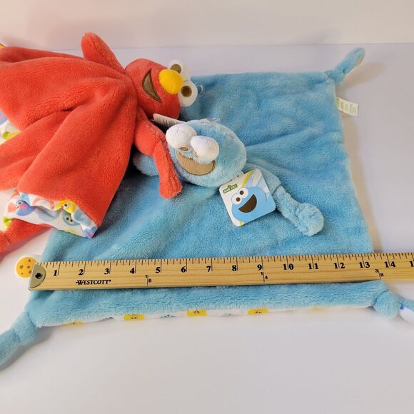 Lot 2 Sesame Street Plush Loveys Blue Cookie Monster Red Elmo Security Blanket - Picture 7 of 15